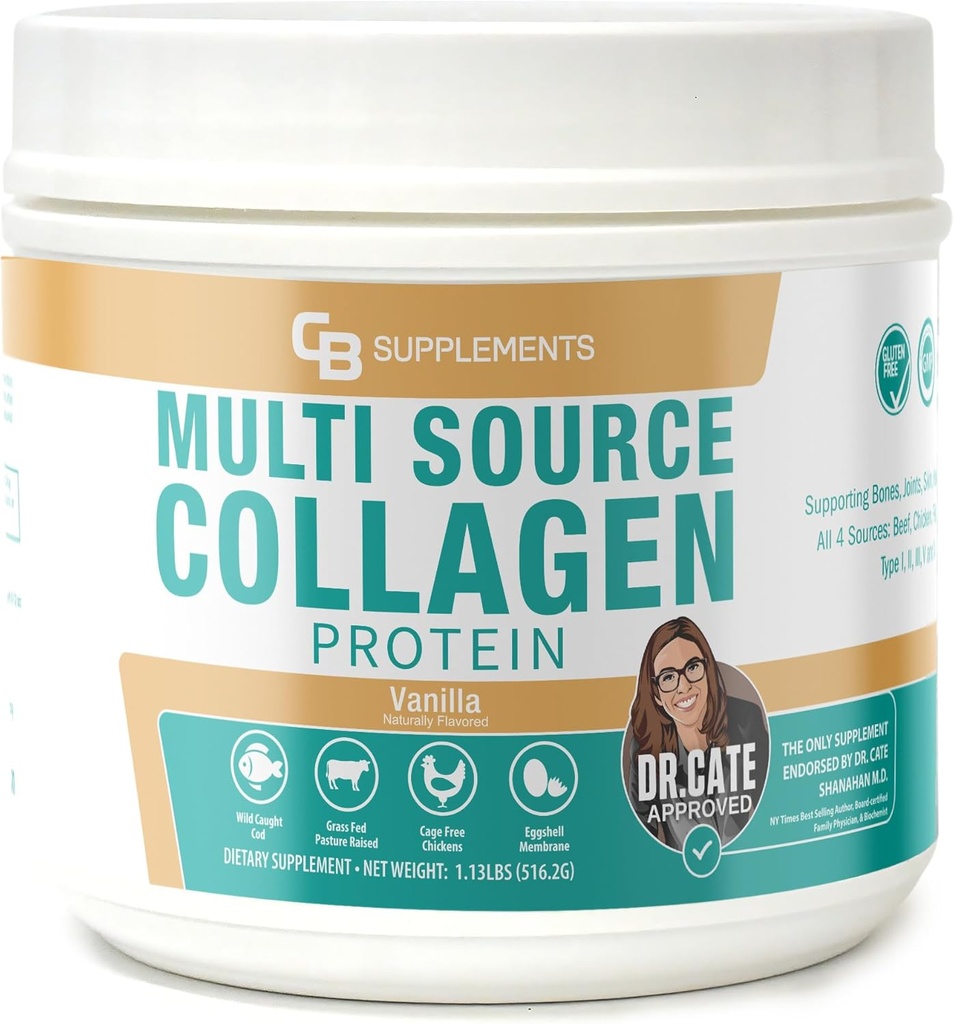 CB Supplements Multi Collagen Protein – Hydrolyzed Collagen for Joint, Skin, Gut, Hair & Nail Health – Vanilla Flavored Powder with Types I, II, III, V & X – Grass-Fed & Clean – 58 Servings