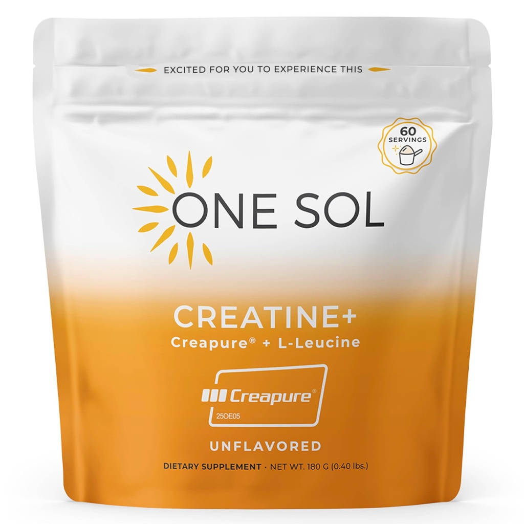 One Sol Creatine for Women, All Natural Women’s Creatine Powder w Creapure & Leucine, Increase Lean Muscle Mass, Reduce Recovery Time, Promotes Brain & Bone Health (Unflavored, 60 Servings)