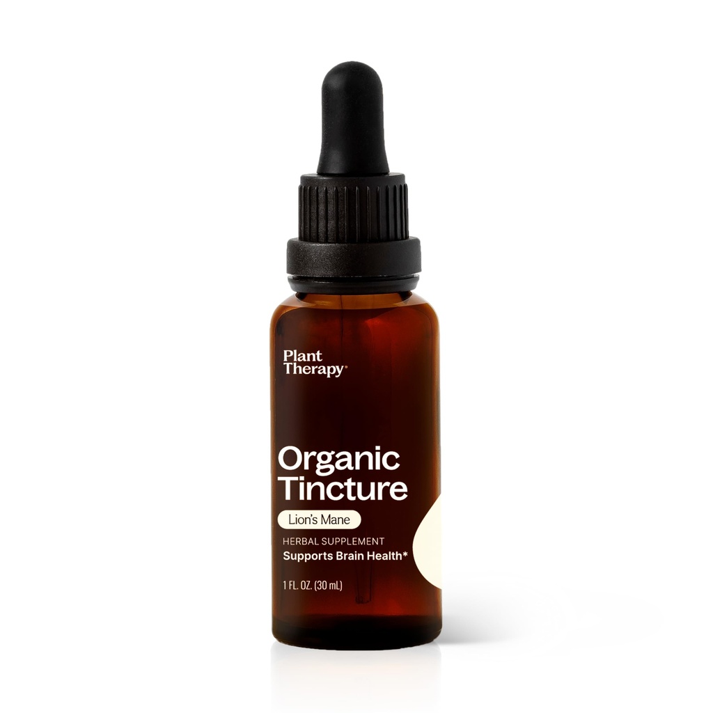 Plant Therapy Organic Lion's Mane Tincture 30 mL (1 oz) Supports Brain Health, Mental Clarity & Memory, Potent & Natural Extraction Process, Vegan, Non GMO, Gluten Free, Liquid, 1 Bottle