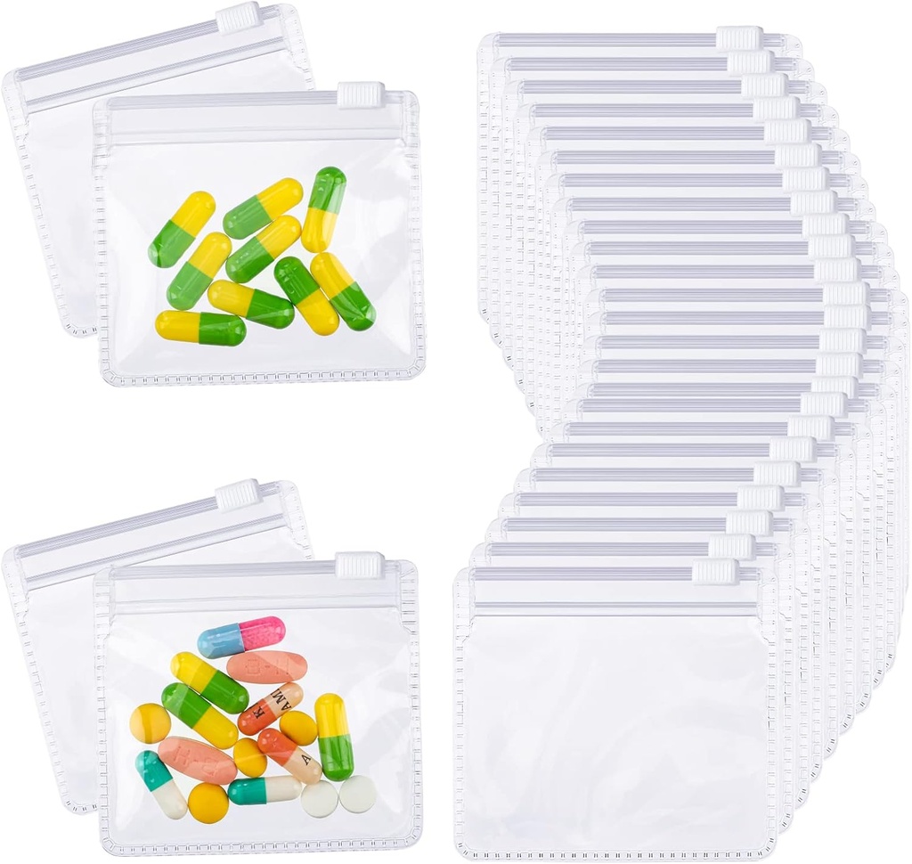 Nuanchu 96 Pieces Pill Pouches Bags Set Reusable Zippered Pill Baggies Clear Plastic Self Sealing Travel Medicine Organizer Storage with Slide Lock for Medicine and Small Items