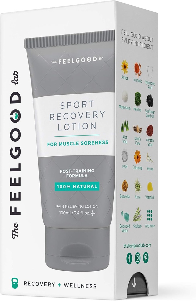 Sport Recovery Lotion by The Feel Good Lab - 100% Natural, Clean Ingredients - Recover from Post-Workout Muscle Soreness and Sports Injuries (3.4oz, 1 Count)