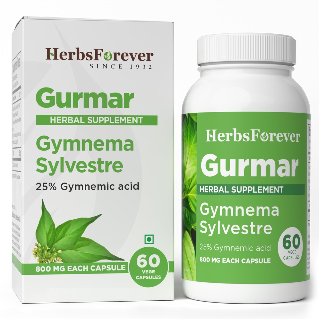 Herbsforever Gurmar Capsules | Gymnema Sylvestre Herbal Supplement | 7:1 Concentrated Extract | Supports Healthy Lifestyle | 60 Veg Capsules | Non-GMO & Vegan