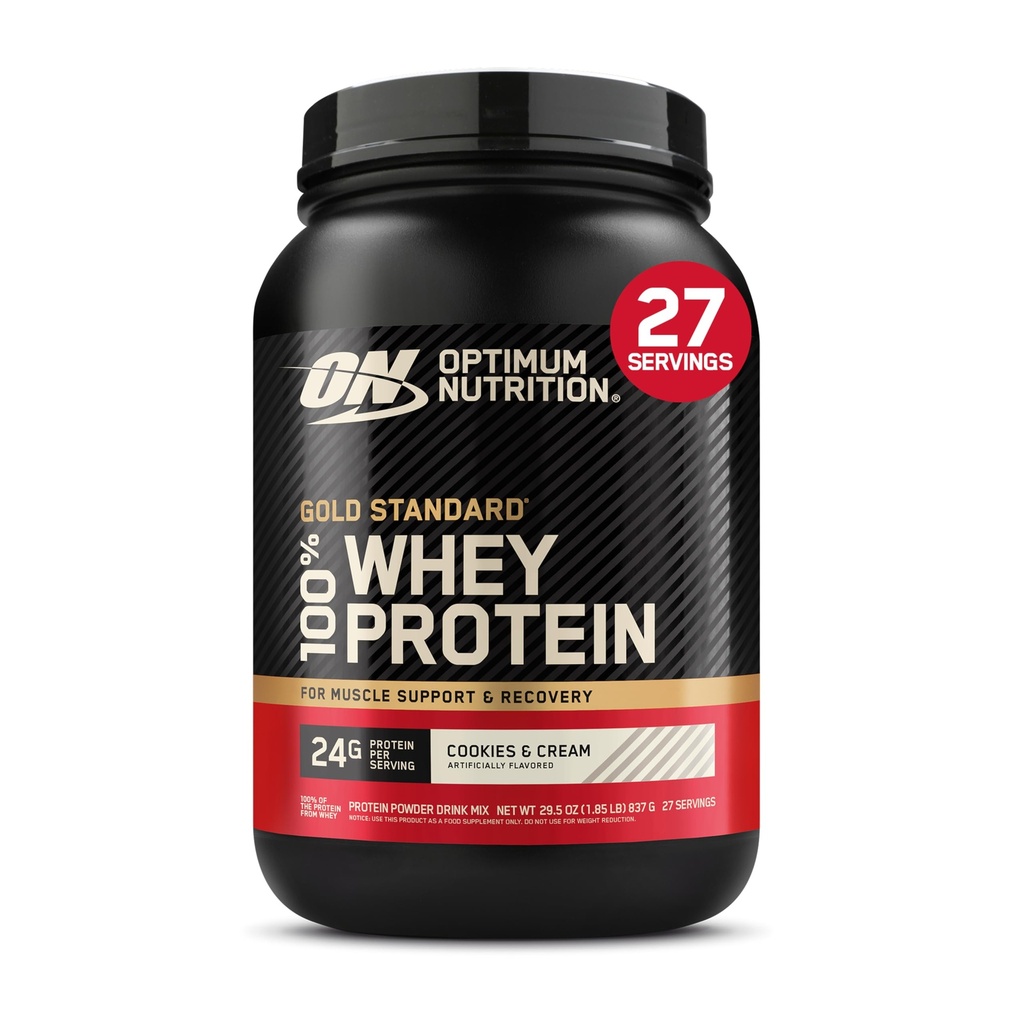 Optimum Nutrition Gold Standard 100% Whey Protein Powder, Cookies & Cream, 2 Pound (Packaging May Vary)