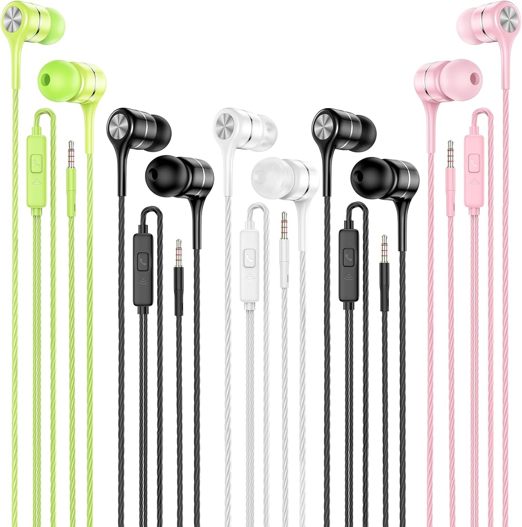 Wired Earbuds with Microphone 5 Pack, in-Ear Headphones with Heavy Bass, High Sound Quality Earphones Compatible with iPad, Laptop, MP3, Android Smartphones, Fits All 3.5mm Jack Device