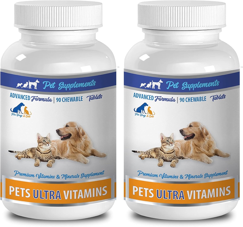 Healthy cat Treats for Teeth - Pets Ultra Vitamins - for Dogs and Cats - Immune Health - Hair and Coat Benefits - cat Calcium - 180 Treats (2 Bottles)