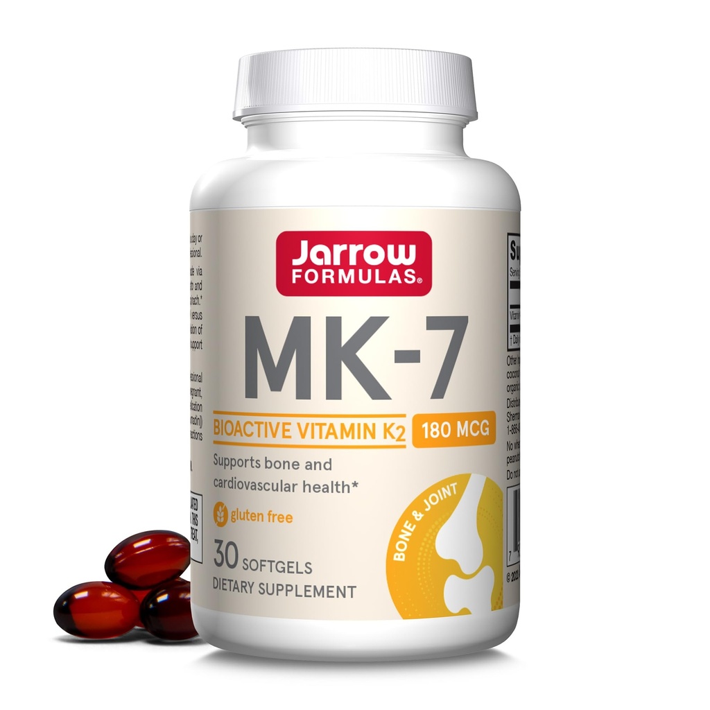 Jarrow Formulas MK-7 180 mcg - Bioactive Form of Vitamin K2-30 Servings (Softgels) - for Bone & Cardiovascular Health - Vitamin K2 MK-7 Dietary Supplement - Gluten-Free