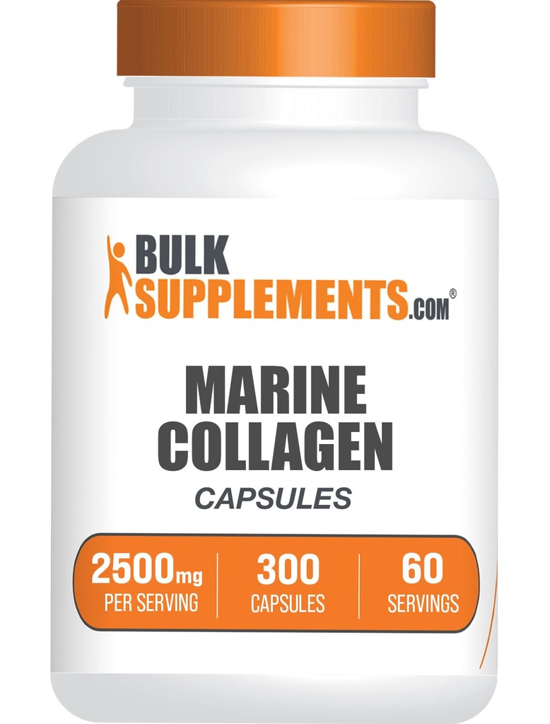 BulkSupplements.com Marine Collagen Capsules - Fish Collagen Supplement, Collagen for Women & Men - Hydrolyzed Collagen, Gluten Free, 5 Capsules per Serving, 300 Capsules (Pack of 1)