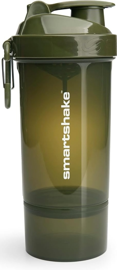 Smartshake O2GO ONE Plastic Protein Shaker Bottle 800 ml | 27 oz - Leakproof Screw-on Lid - BPA Free – Unisex - Army Green