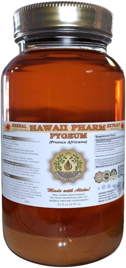 Hawaii Pharm Рygeum Liquid Extract, Рygeum (Рygeum Africanum) Tincture, Herbal Supplement, Made in USA, 32 fl.oz