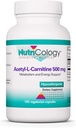 Nutricology Acetyl-L-Carnitine 500mg Supplement - Metabolism and Energy Support, ALC, Free Form Amino Acid, Vegetarian Capsules - 100 Count