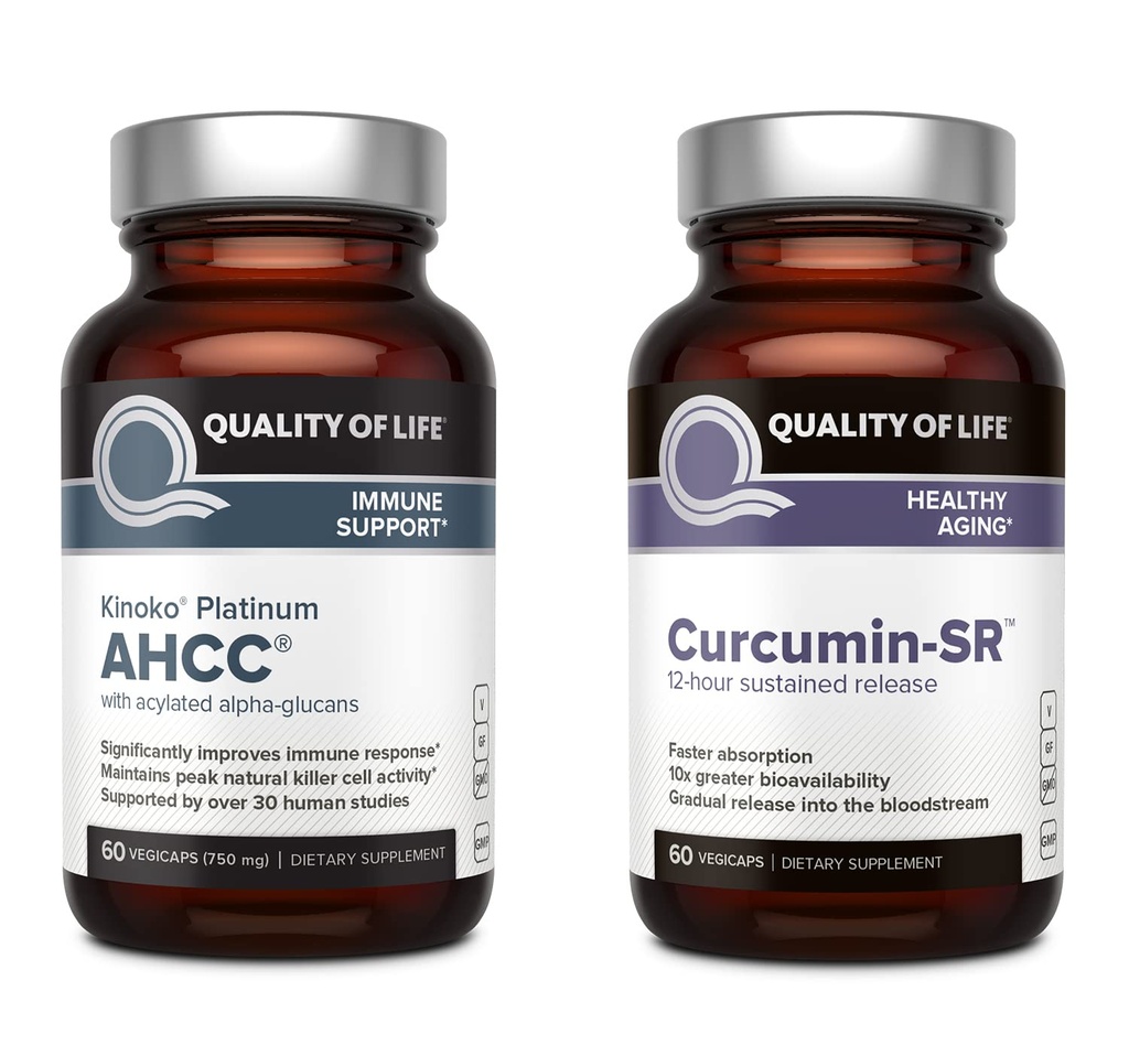 Quality of Life Kinoko Platinum AHCC Mushroom Extract and Microactive Curcumin SR - Immune Bundle