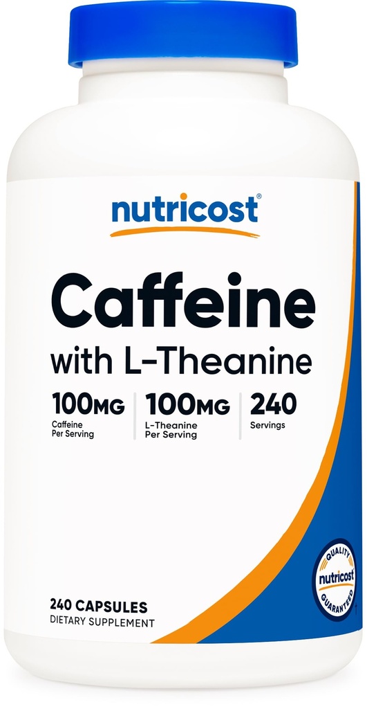 Nutricost Caffeine with L-Theanine, 100mg of Each, 240 Capsules, 240 Servings - Non-GMO and Gluten Free