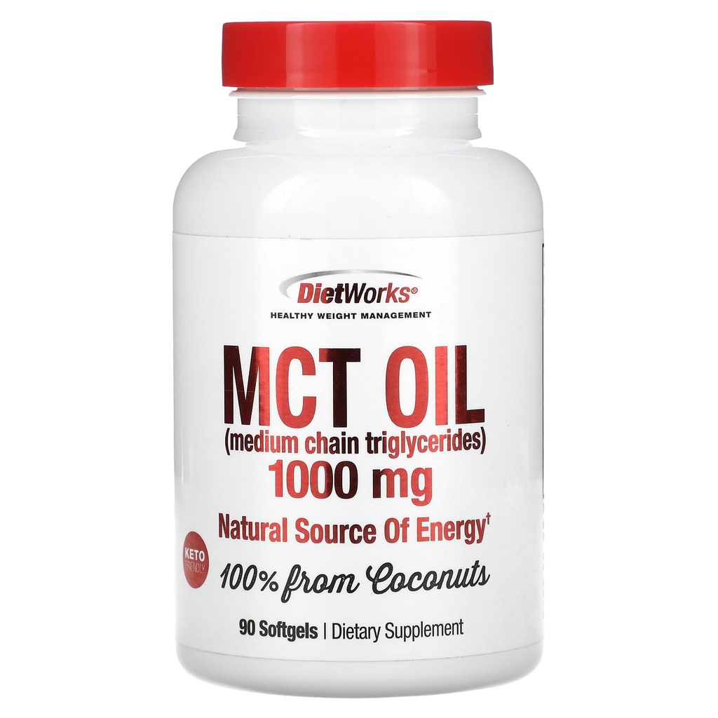 DietWorks Mct Oil Softgels, Supports Fat Burning, Boost Metabolism, Natural Source of Energy, Promotes Weight Loss, Keto and Paleo Friendly, 90 Count