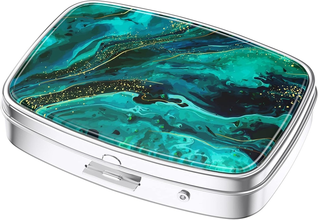 Nipichsha Pill Box, Small Pill Case for Purse & Pocket, Cute Travel Medicine Organizer, Portable Medicine Container Holder to Hold Vitamins, Medication, Fish Oil & Supplements, Ocean Marble