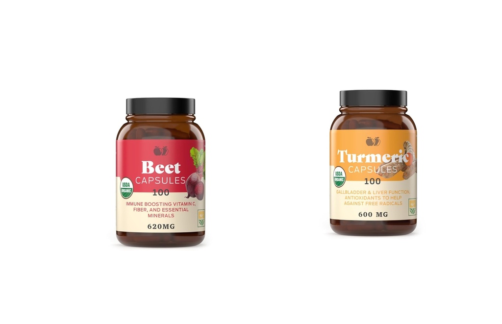 Complete Natural Products Beet Root 100 Capsules & Turmeric 100 Capsules Bundle