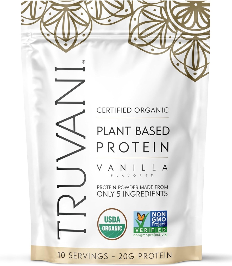 Truvani Vegan Pea Protein Powder | Vanilla | 20g Organic Plant Based Protein | 10 Servings | Keto | Gluten & Dairy Free | Low Carb | No Added Sugar
