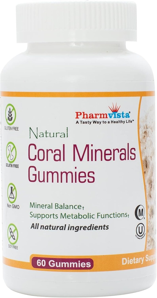 Coral Calcium Gummies with Trace Minerals - Tasty, Vegan, Gluten Free Gummies with Natural Calcium & Vitamin D3, 60 Count