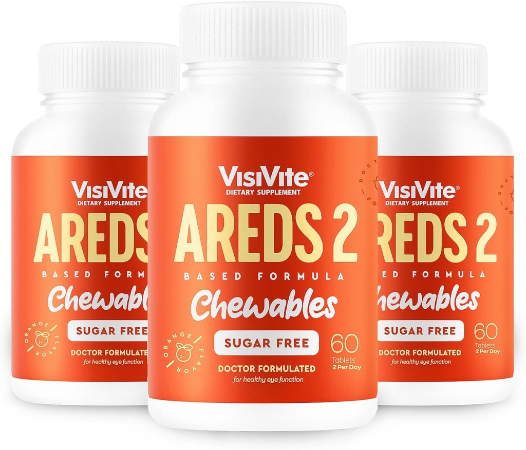 AREDS 2 Sugar-Free Eye Vitamins - Alternative to Lutein Gummies for Eyes - Lutein for Eye Health - Premium Sugar-Free Eye Vitamins - (Chewable Tablets) Pack of 3