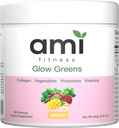 Glow Greens Powder, Collagen with Probiotics, Vitamins, Digestive Enzymes, Superfoods, Gut Health, Bloating Relief, Radiant Skin, Natural Glow, Spirulina, Juice Mix, 30 SVG, Mango