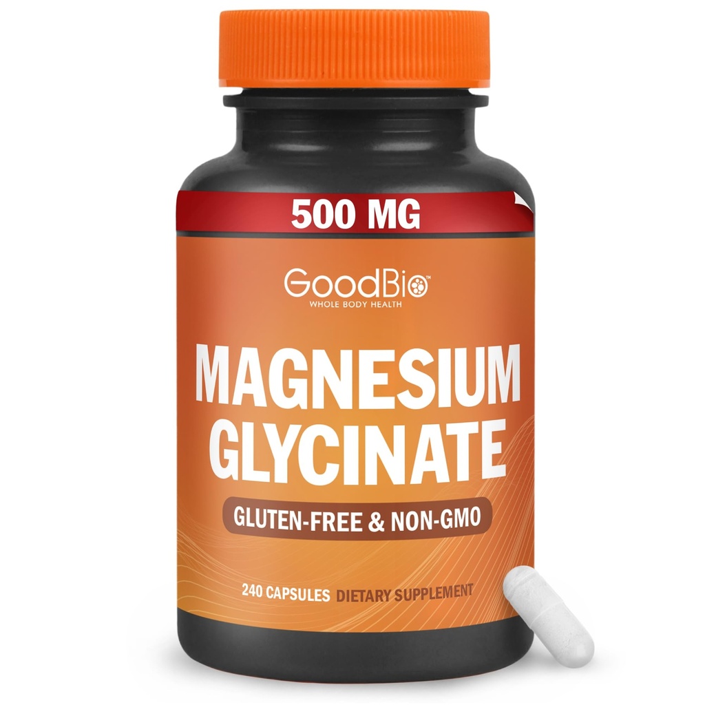 Magnesium Glycinate - High Absorption Magnesium Supplement 500mg Per Serving for Stress Relief, Sleep, Heart and Bone Health, Nerve Support - Non-GMO, Gluten-Free, Gentle on Stomach, 240 Capsules