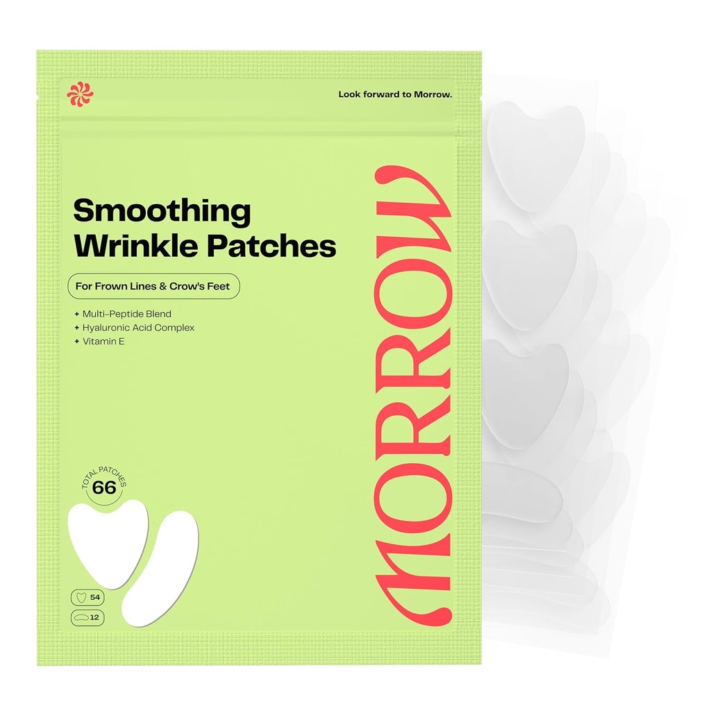 Morrow Beauty - Peptide-Infused Smoothing Wrinkle Patches - Overnight Patches for Smoothing Fine Lines and Wrinkles, Anti Aging Stickers for Crow's Feet, Elevens, Smile Lines (66 Count)
