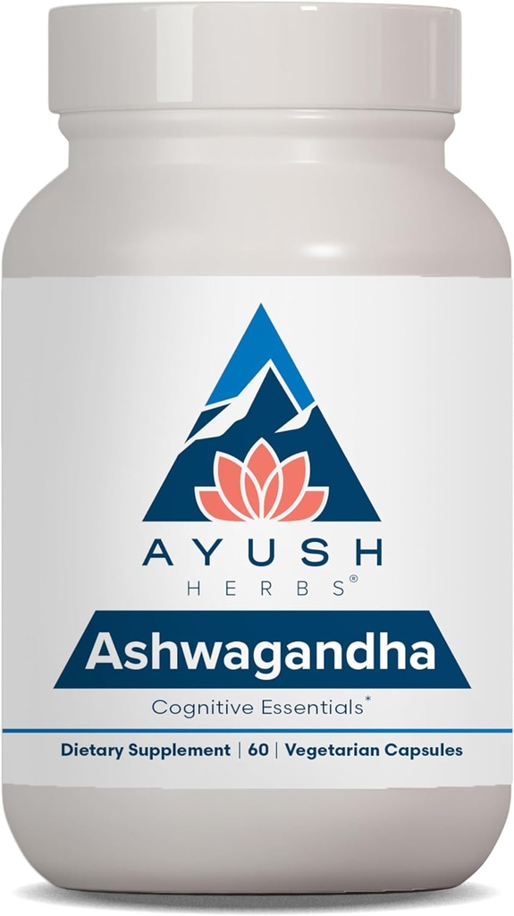 Ayush Herbs Ashwagandha Capsules - Ashwagandha for Men & Women, Ashwagandha Supplements, Pure Ashwagandha Root Powder for Stress, 500mg per Pill - 60 Vegetarian Caplets (1 Count)