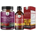 Bundle of Extra Strength Hawthorn Berry Capsules Hawthorn Extract Digestion and Heart health Supplement and Icelandic Cod Liver Oil Liquid Wild Caught Nordic Omega 3 Fish Oil Liquid for Adults and Kid