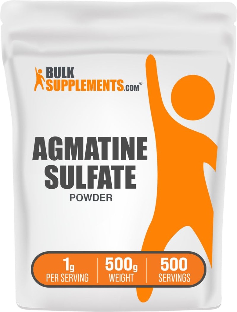 BulkSupplements.com Agmatine Sulfate Powder - Nitric Oxide Supplement, Pre Workout Powder - Unflavored & Gluten Free, 1g per Serving, 500g (1.1 lbs) (Pack of 1)