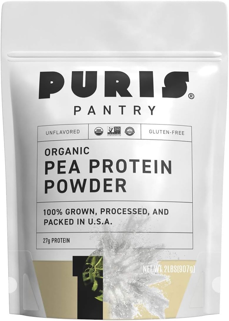 PURIS® Organic Pea Protein Powder, 100% Made in the USA, 2 LB Unflavored, Certified Organic, Vegan, Gluten Free, Dairy Free, Non GMO, Plant-Based Protein, Keto, BCAA (2 Pound (Pack of 12), Unflavored)