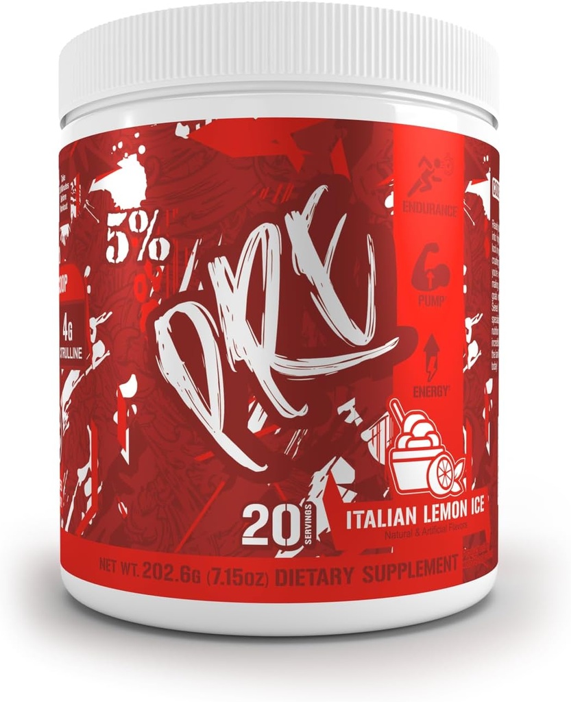 5% Nutrition Code Red Series Pre Workout Powder for Men & Women | Energy, Power, Protein Synthesis & Focus | 300mg Caffeine, L-Citrulline, Glycerol, Taurine, Alpha GPC, Huperzine (Italian Lemon Ice)
