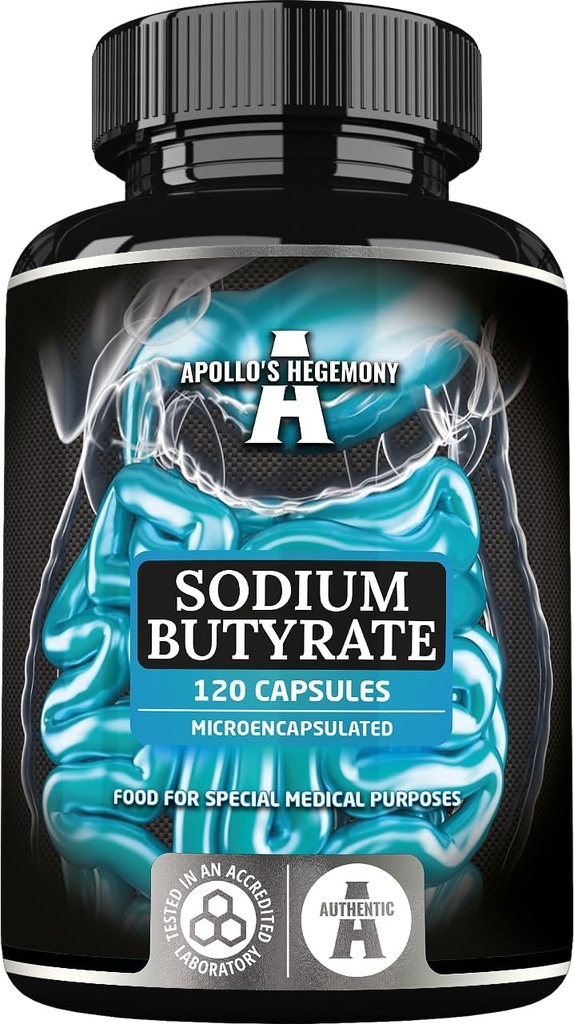 Sodium Butyrate High Dose 570 mg (30% Butyric Acid), 120 Vegan Capsules, 4 Month Supply, Sodium Supplement to Support Intestinal Barrier Regeneration and Overal Gut Health - by Apollo's Hegemony