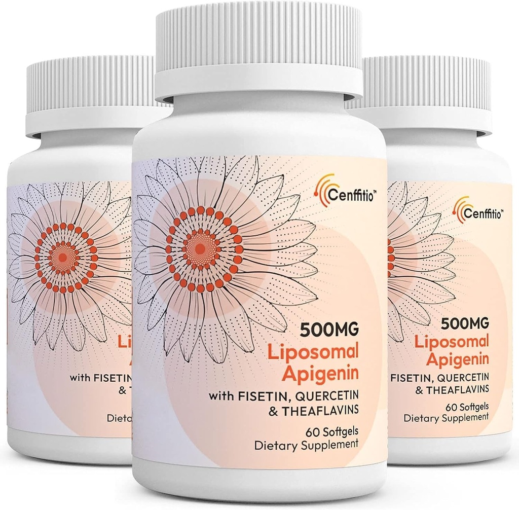 Liposomal apigenin 500mg Softgels - Optimal Apigenin Supplement with Fisetin, Quercetin and Theaflavins - 6 Month Supply