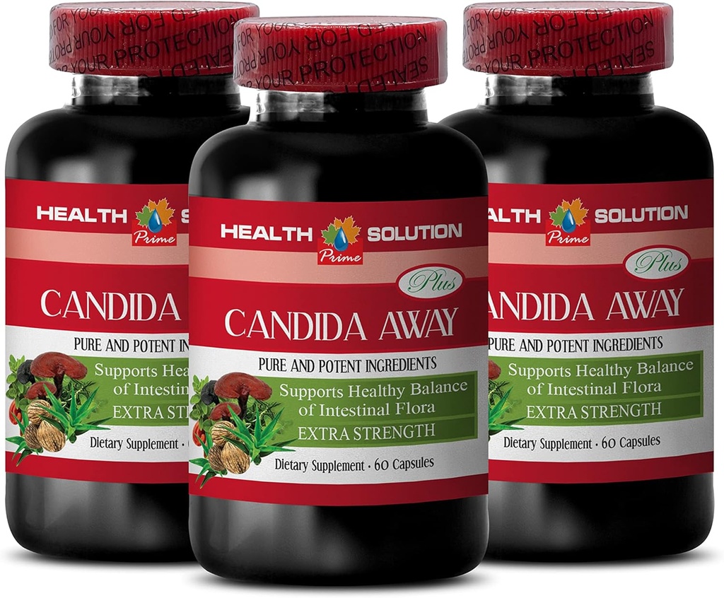 Immunity Support Supplement - Candida Away Plus - Candida Digestive - Candida Cleanse Extra Strength - Digestive Pill - Candida Cleanse for Women and Men - Candida Overgrowth - 3 Bottles 180 Capsules