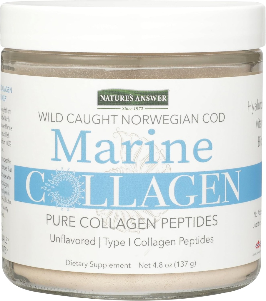Nature's Answer Marine Collagen Liquid | Wild Caught Norweigen Cod | Pure Collagen Peptides with Hyaluronic Acid & Biotin | Supports Healthy Hair, Skin, Nails, Bones & Joints | Gluten-Free 4.8oz