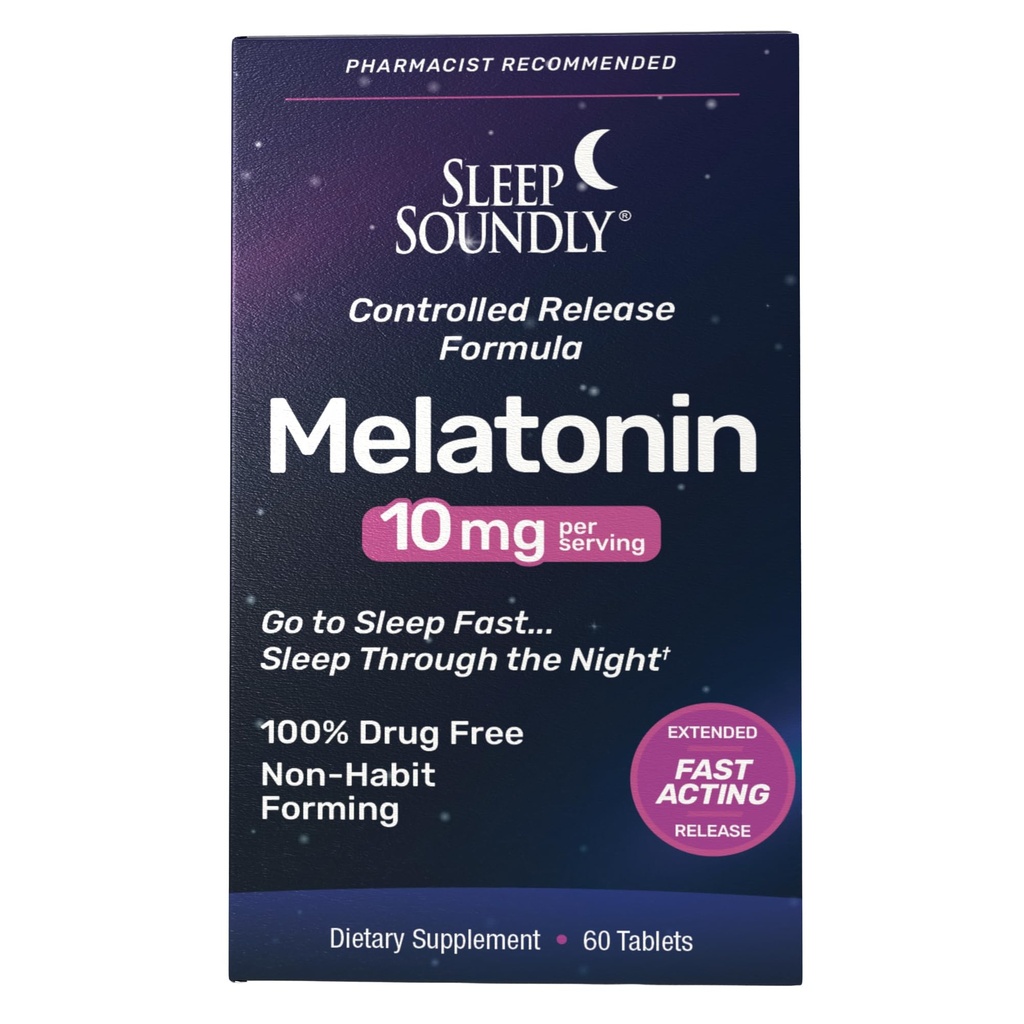 Sleep Soundly Melatonin 10mg, Fast Acting, Extended Release Sleep Formula, 60 servings, Blue