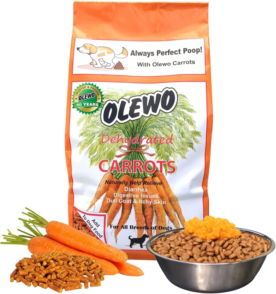 Olewo Original Carrots for Dogs – Fiber for Perfect Poop, Dog Food Toppers for Picky Eaters, Natural Skin & Coat Support, Multivitamin, Probiotics for Digestive and Gut Health, 5.5 lbs