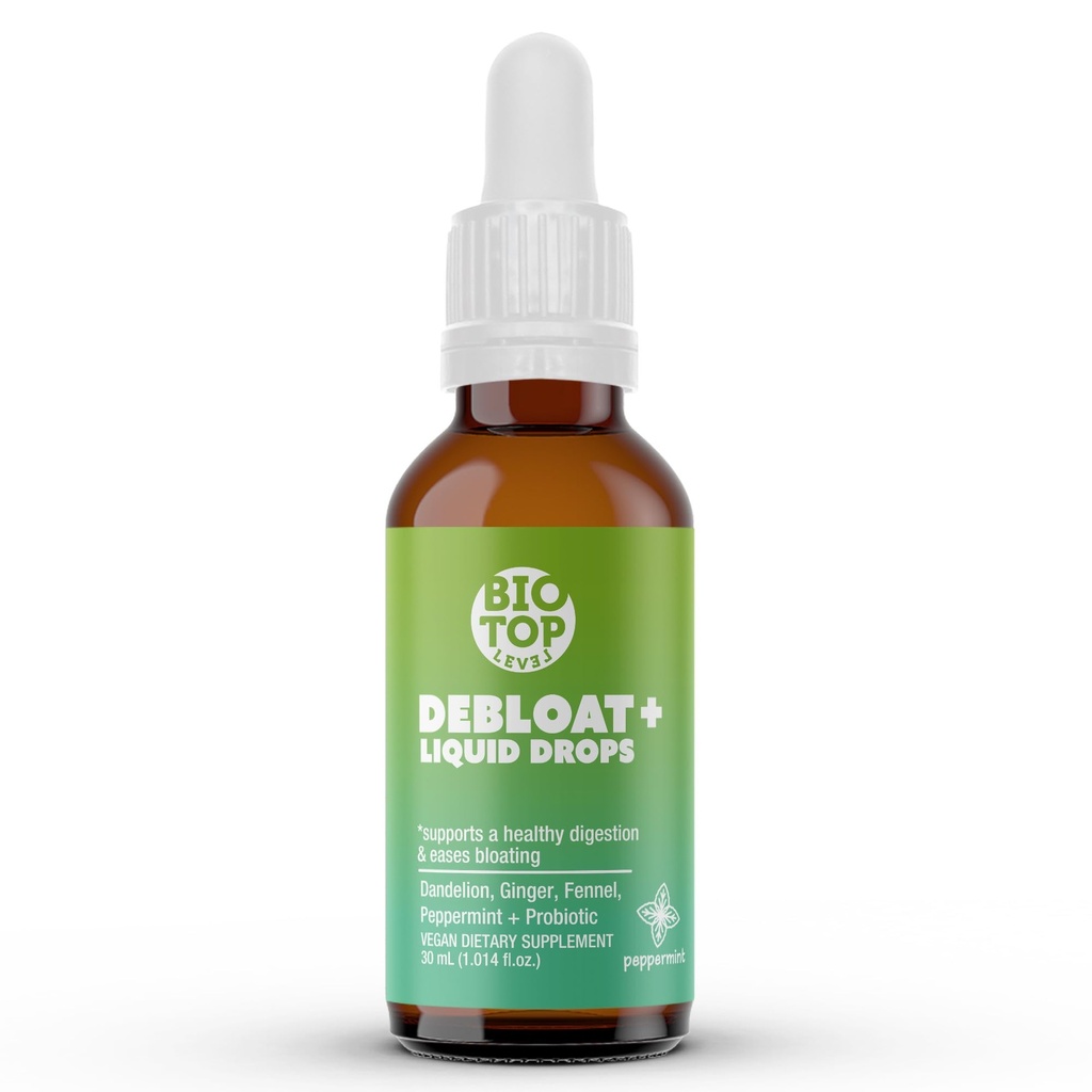 Debloat Organic Liquid Drops for Natural Gas & Bloating Relief, Supports Digestive & Gut Health with Probiotic, Dandelion, Ginger, Fennel, Peppermint 1.0 Fl Oz.