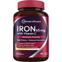 Doctor's Recipes Iron Supplement 65 mg with Vitamin C - Maximized Absorption & Stomach Friendly Iron Pills for Red Blood Cells Formation, Heart, Brain & Immunity Health - Vegan Non-GMO 60 Iron Tablets