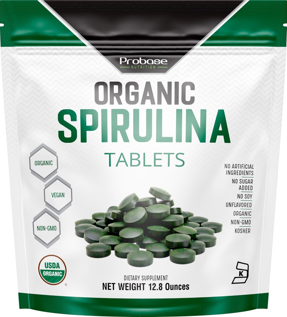 Probase Nutrition Organic Spirulina Supplement, 3000MG Per Serving, 720 Tablets (4 Month Supply), No Filler & Non-GMO, Rich in Vegan Protein, Vitamins & Prebiotics, Premium Spirulina Pills