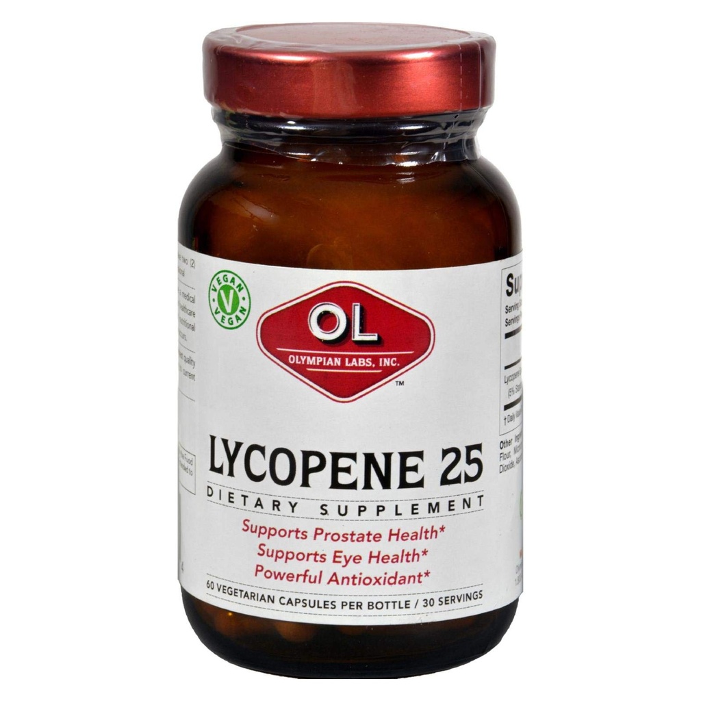 Olympian Labs Lycopene 25mg, Powerful Antioxidant Supports Eye, Prostate & Heart Health, Gluten Free, Non-GMO, 60 Vegan Capsules