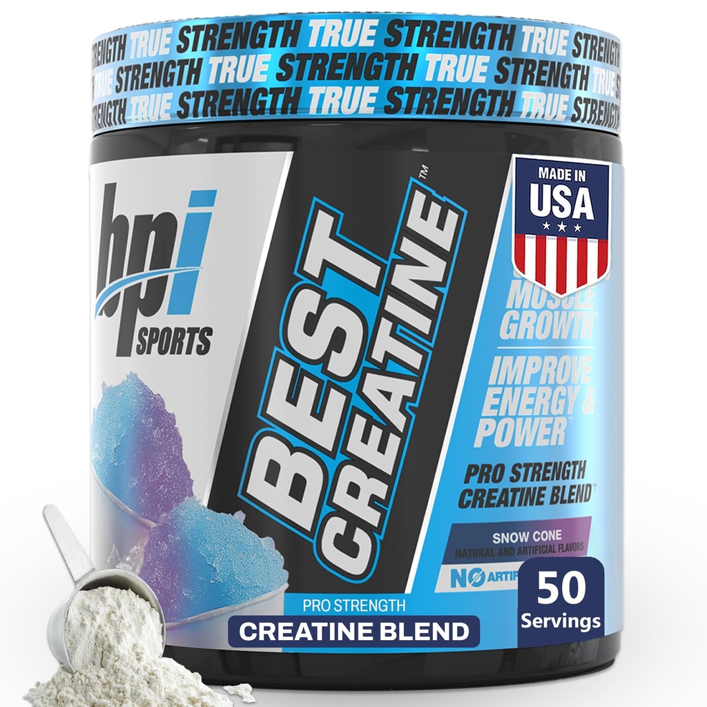 BPI Sports Best Creatine - Creatine Monohydrate Powder for Men & Women, Himalayan Salt - Strength, Pump, Endurance, Muscle Growth, Muscle Definition - No Bloat - Snow Cone - 50 servings - 10.58 Oz