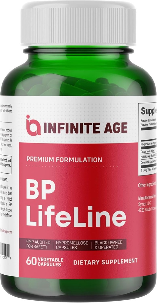 Infinite Age BP Lifeline Capsules, 60 Count - Heart Health Support Supplement with Grapeseed Extract, Nattokinase, Quercetin and Magnesium - Made in The USA