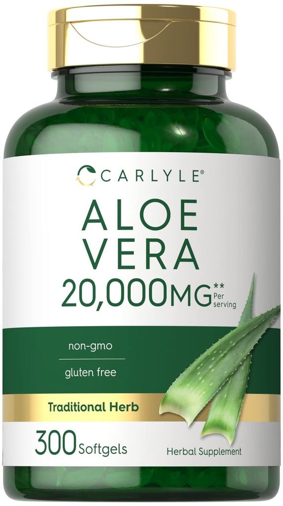 Carlyle Aloe Vera Softgel Capsules | 300 Count | Aloe Vera Gel Supplement | Non-GMO, Gluten Free