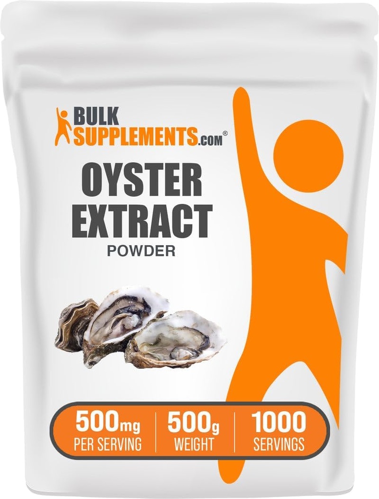 BulkSupplements.com Oyster Extract Powder - Zinc Supplement, from Whole Oyster Shells - Gluten Free, 500mg per Serving, 500g (1.1 lbs) (Pack of 1)