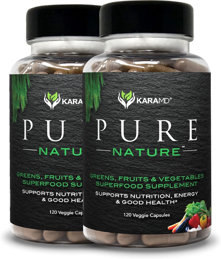 KaraMD Pure Nature | Greens, Fruit and Veggies Supplement | Vitamins, Fiber & Antioxidants | 20 Fruits and Vegetables Supplements for Energy & Digestion | Gluten Free & Vegan Friendly (2 Pack)
