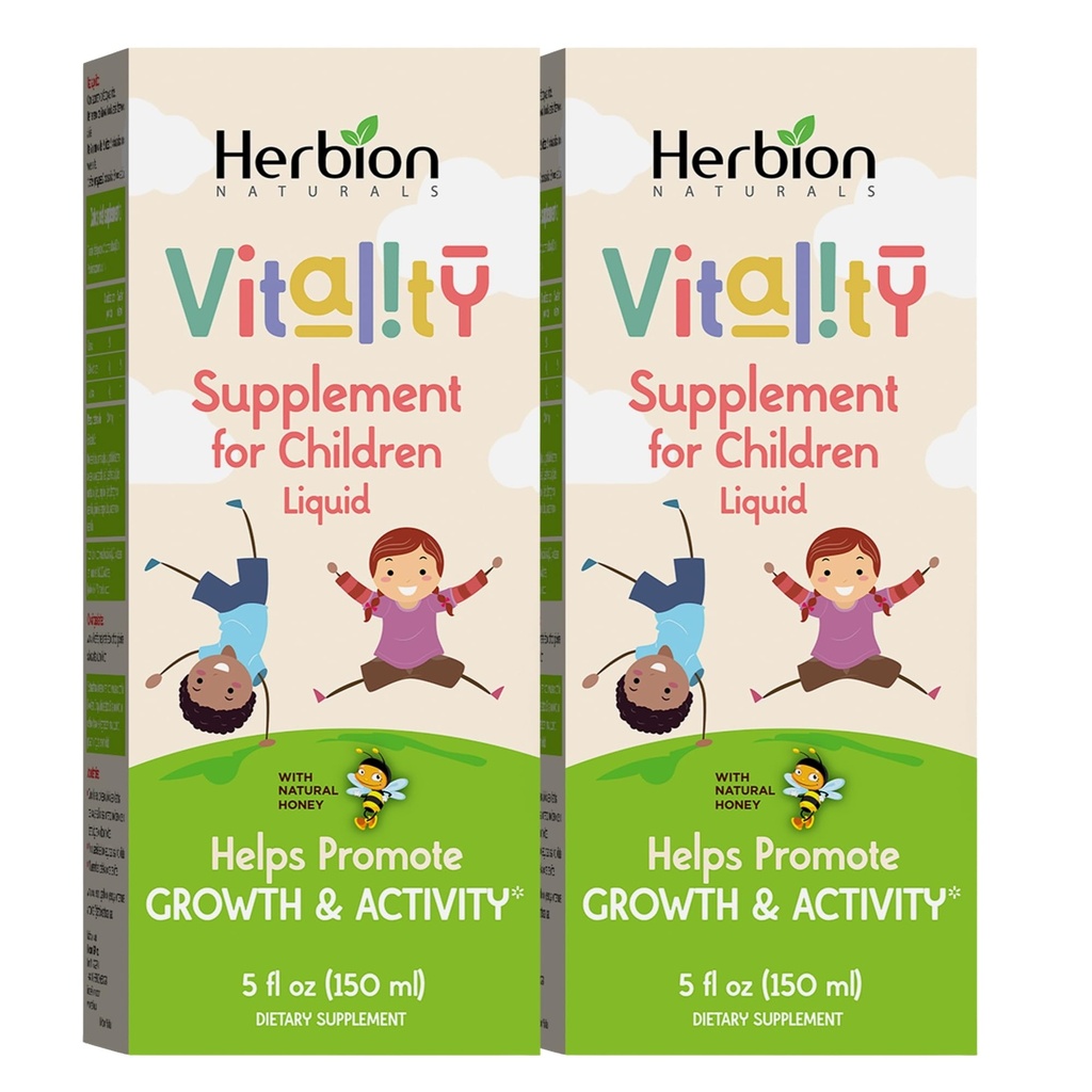 HERBION Naturals Vitality Supplement for Children, Promotes Growth and Appetite, Relieves Fatigue, Improves Mental & Physical Performance, for Kids 1 Year & Above, 5 Fl Oz (Pack of 2)