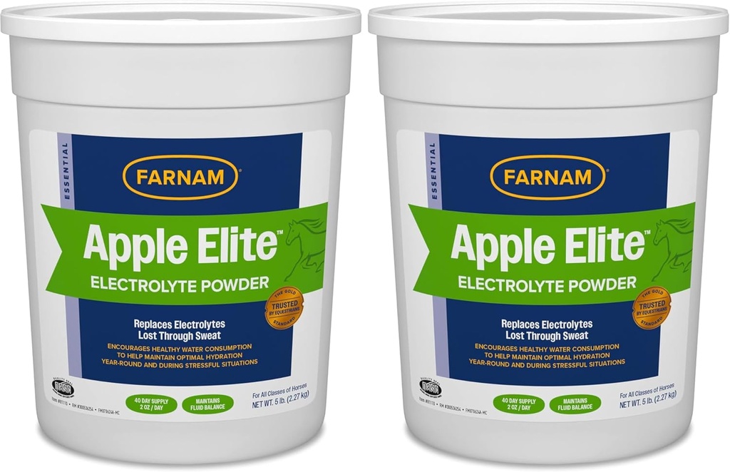 Farnam Apple Elite Horse Electrolyte Powder, Replaces Minerals Lost in Sweat During Exercise, Extreme Weather & Stressful Conditions, 5 lb., 40 Day Supply (Pack of 2)
