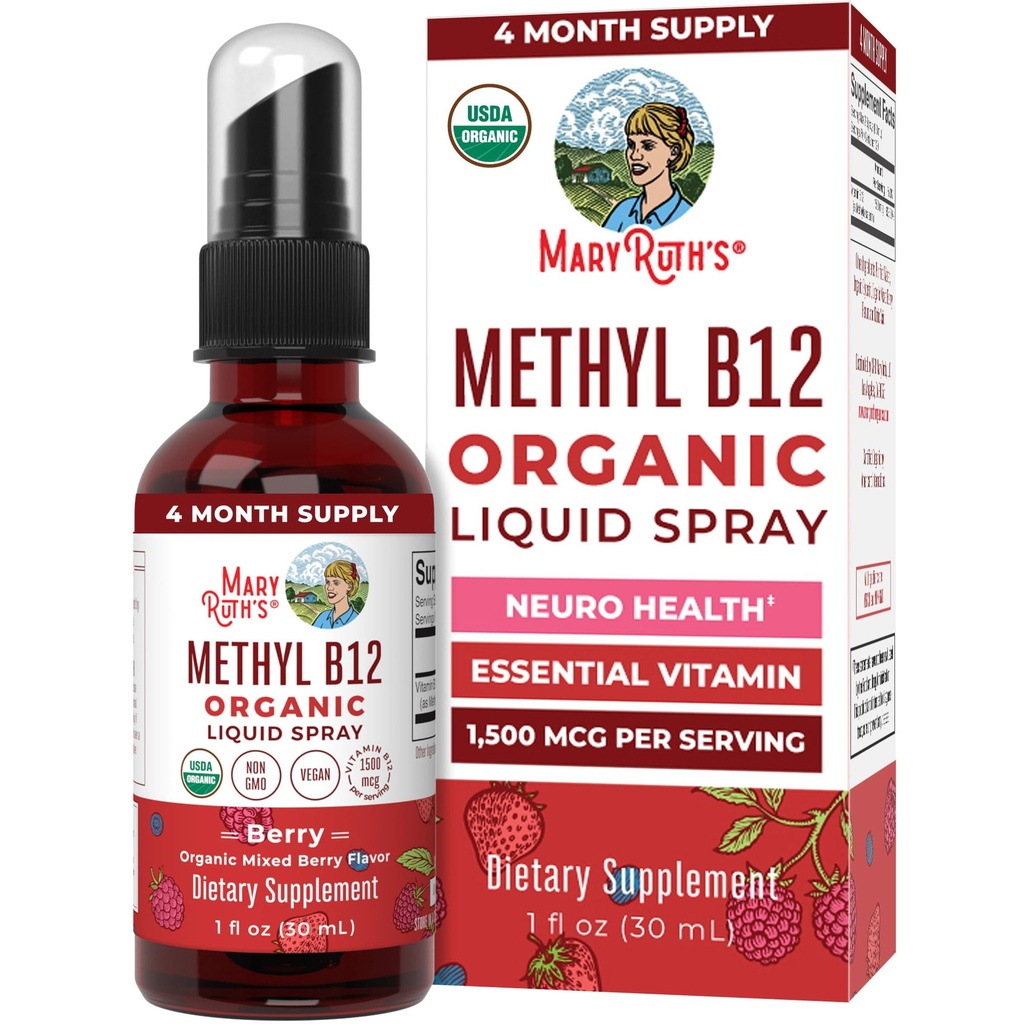 MARYRUTH'S Organic Methyl B12 Spray, 1,500 mcg B12 Per Serving, 1 Fl Oz