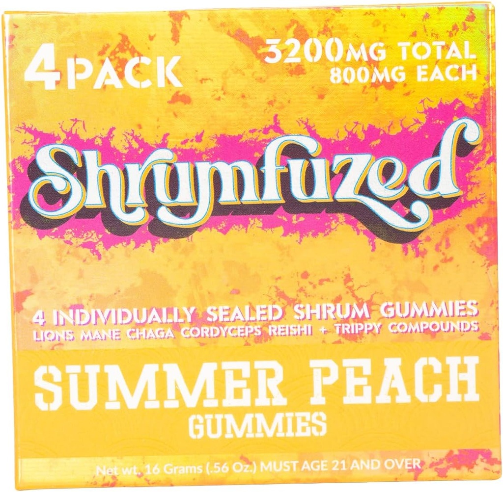 Proprietary Nootropic Gummy 3200mg - Lion's Mane, Reishi, Chaga, and Cordycep Nootropic Tripee Mushroom Blend (4, Summer Peach)