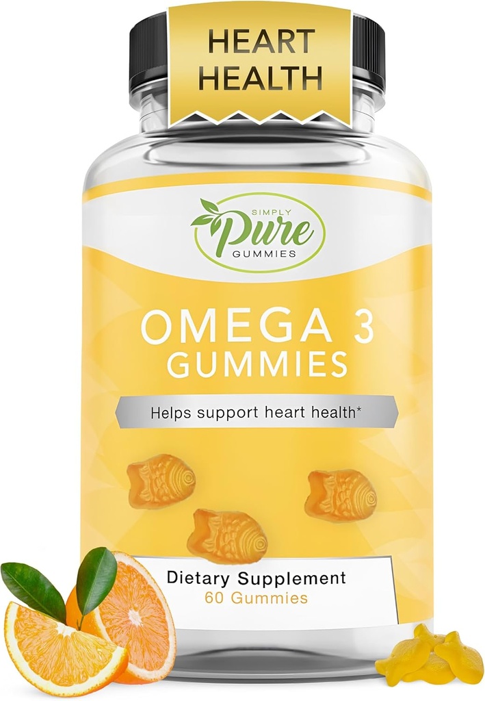Pure By Nature Omega 3 Gummies for Adults & Kids, Omega 3 Fatty Acid Supplements with Omega 3 6 9 for Circulatory Support, No Fish Oil Orange Flavor Omega Gummies, 60 Days Supply (60 Count)
